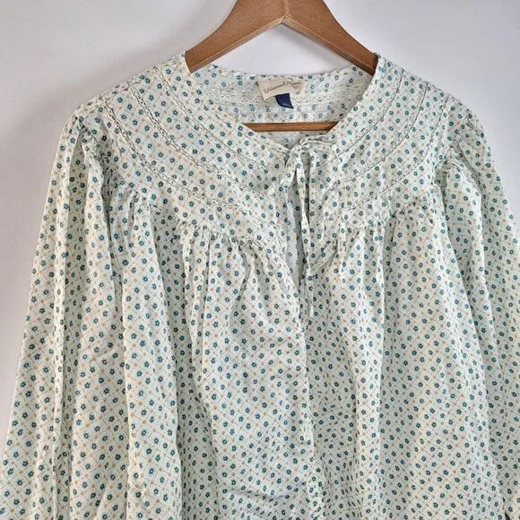 Universal Threads Womens Teal Floral Long Sleeve Tie Front Blouse Size Large - Picture 13 of 14